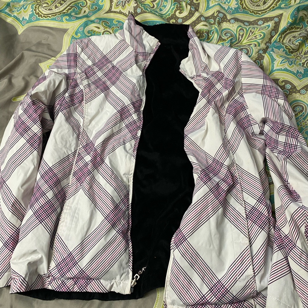 White & purple winter jacket